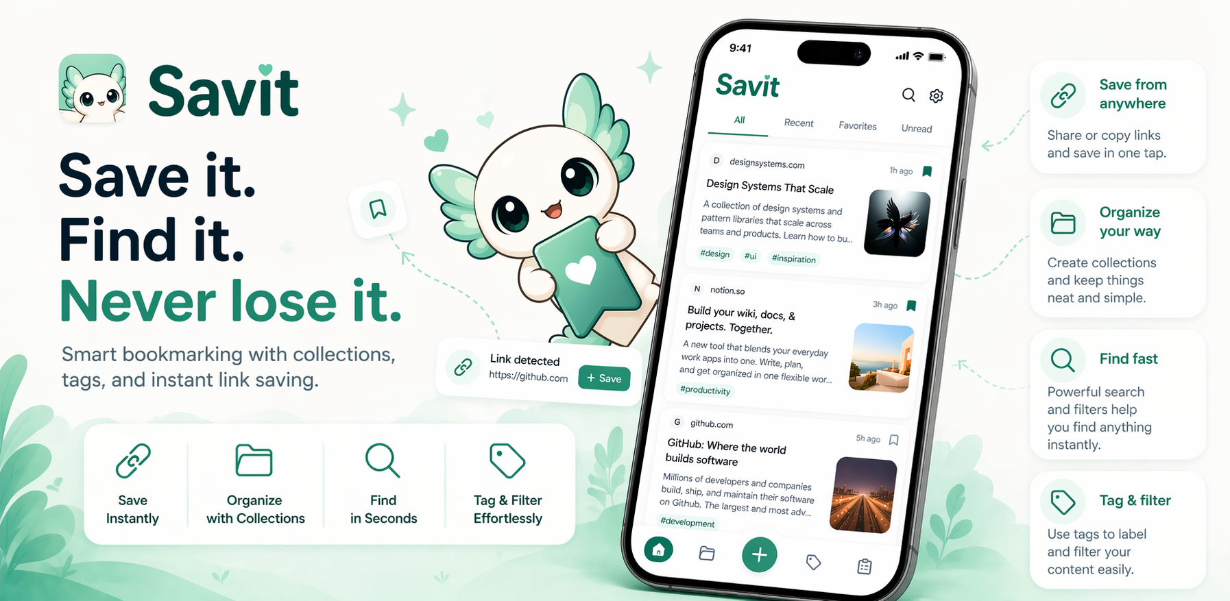 Savit — offline bookmark & media organizer with OCR and AI to auto-structure your saved links, screenshots, and files. — 1 of 5